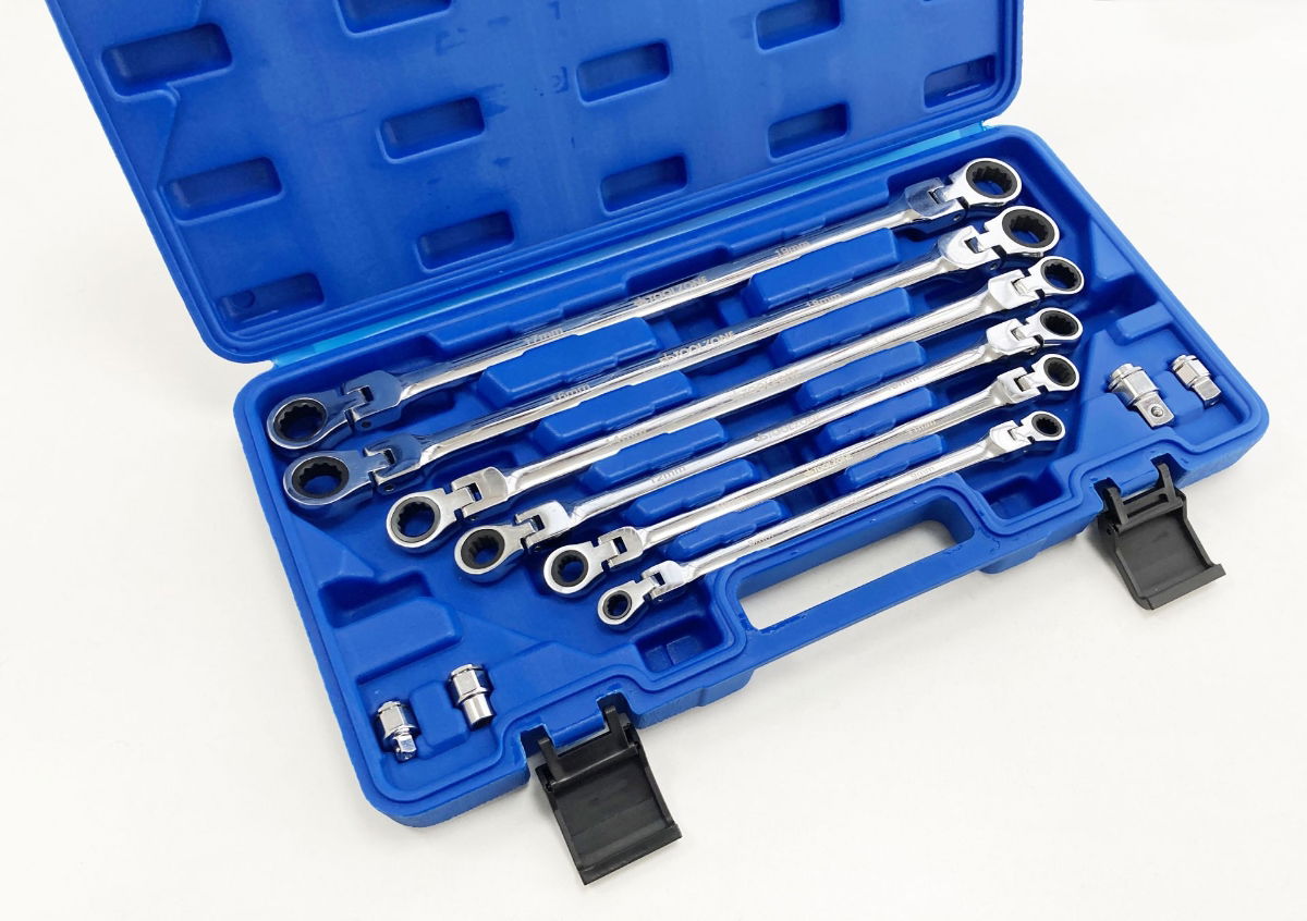 FLEXI RATCHET SPANNER SET 10pc 8-19mm DROP FORGED MIRROR POLISH - TOOLZONE KDPSP198 thumbnail 6