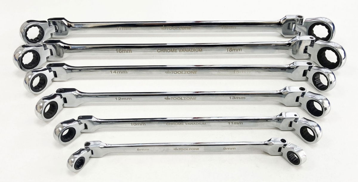 FLEXI RATCHET SPANNER SET 10pc 8-19mm DROP FORGED MIRROR POLISH - TOOLZONE KDPSP198 thumbnail 7