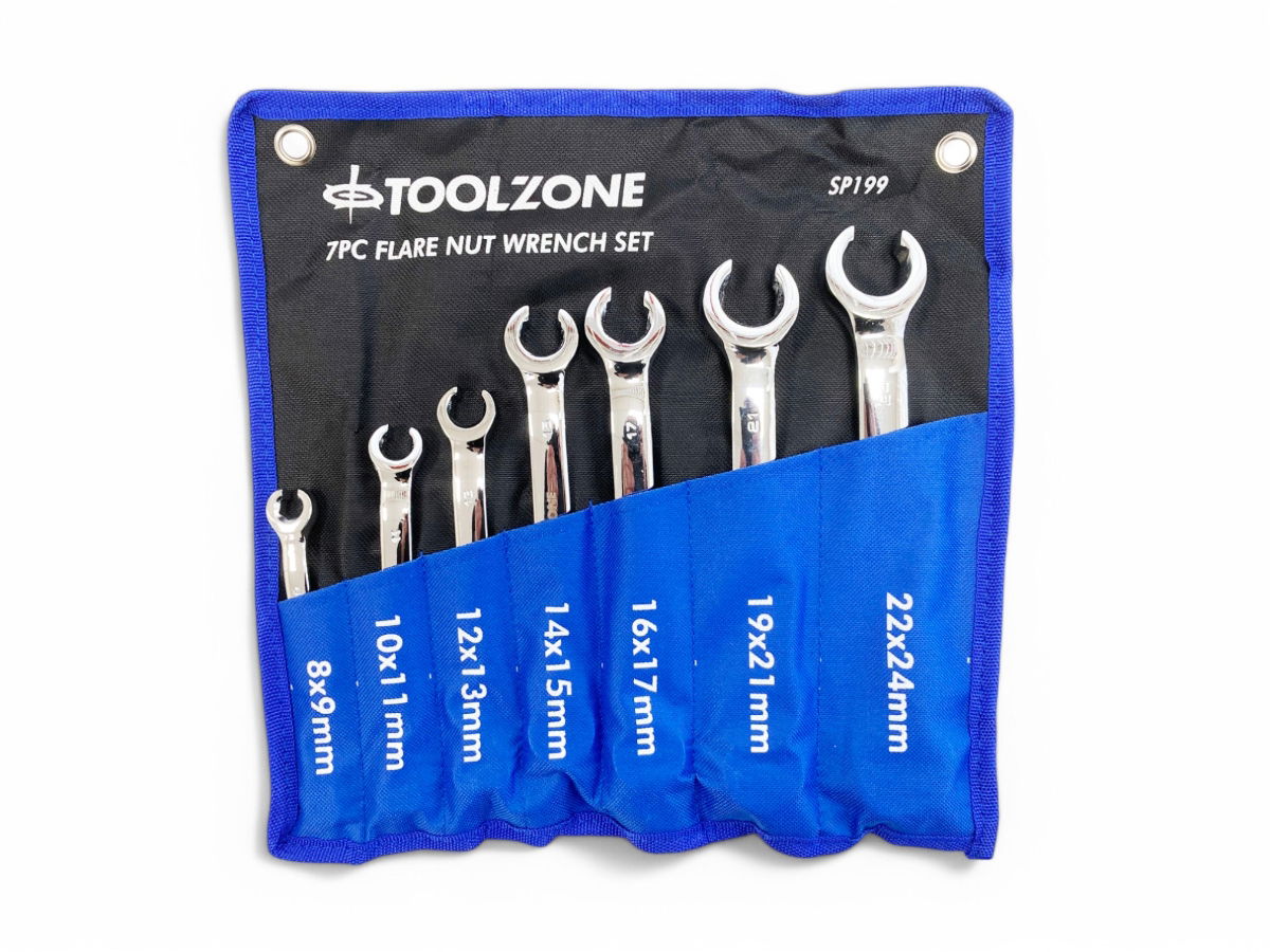 FLARE NUT WRENCH SET 7pc 8-24mm DROP FORGED MIRROR POLISH - TOOLZONE KDPSP199 image 1