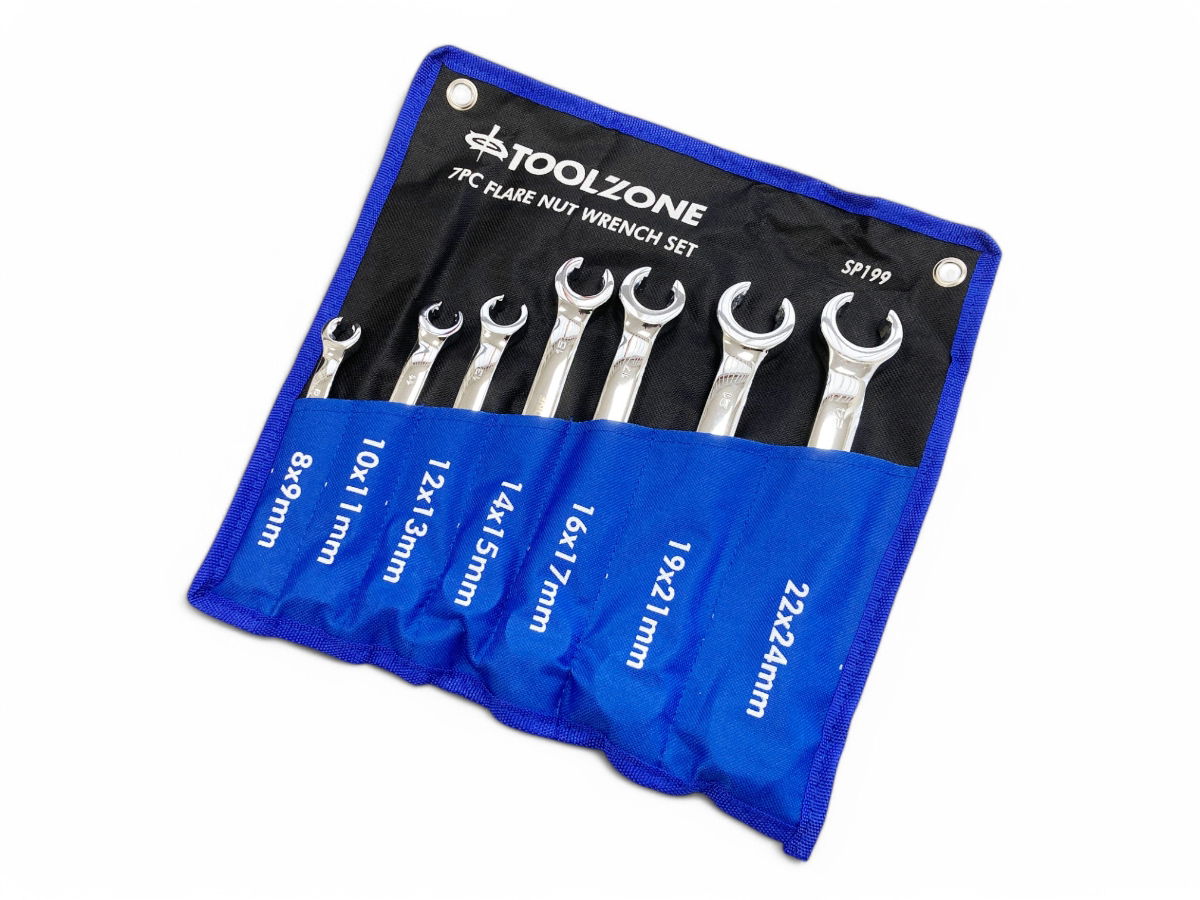 FLARE NUT WRENCH SET 7pc 8-24mm DROP FORGED MIRROR POLISH - TOOLZONE KDPSP199 thumbnail 2