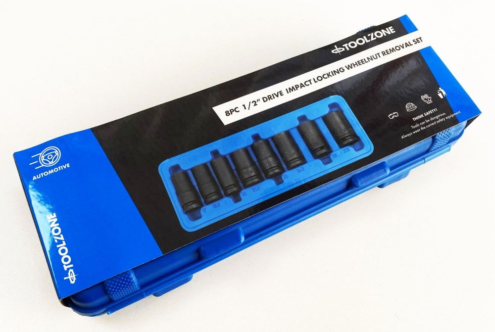 IMPACT NUT WHEEL LOCK REMOVER SET 1/2 DR 8pc 17-27.5mm CHROME MOLYBDENUM - TOOLZONE KDPSS002 thumbnail 2