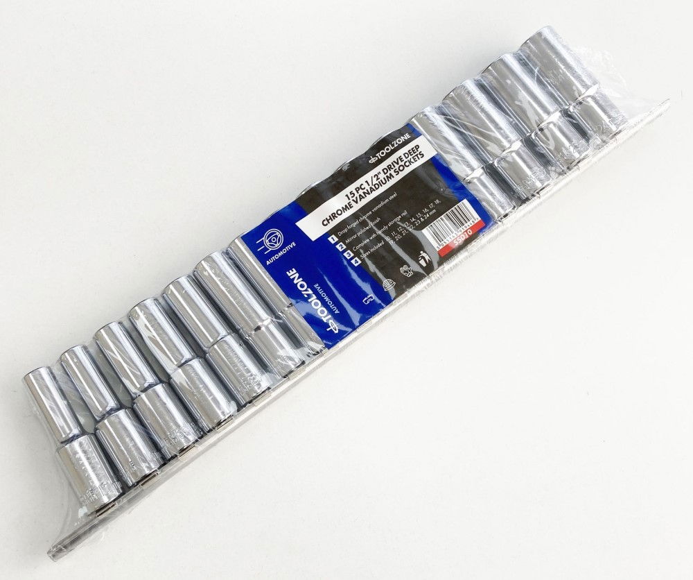 DEEP SOCKET SET 1/2 DRIVE 15pc 10-24mm CRV 6PT ON RAIL - TOOLZONE KDPSS010 thumbnail 3