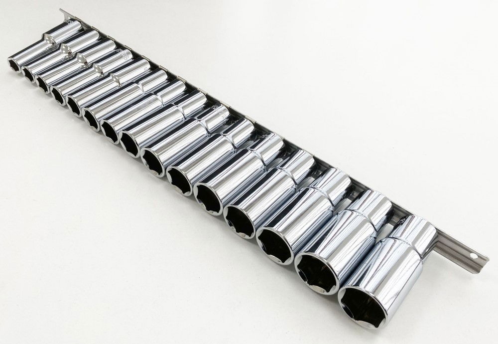 DEEP SOCKET SET 1/2 DRIVE 15pc 10-24mm CRV 6PT ON RAIL - TOOLZONE KDPSS010 thumbnail 5