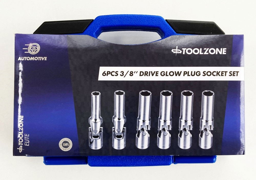 GLOW PLUG SOCKET SET 3/8 DRIVE 6pc 8-16mm 85mm UNIVERSAL JOINT - TOOLZONE KDPSS011 thumbnail 2