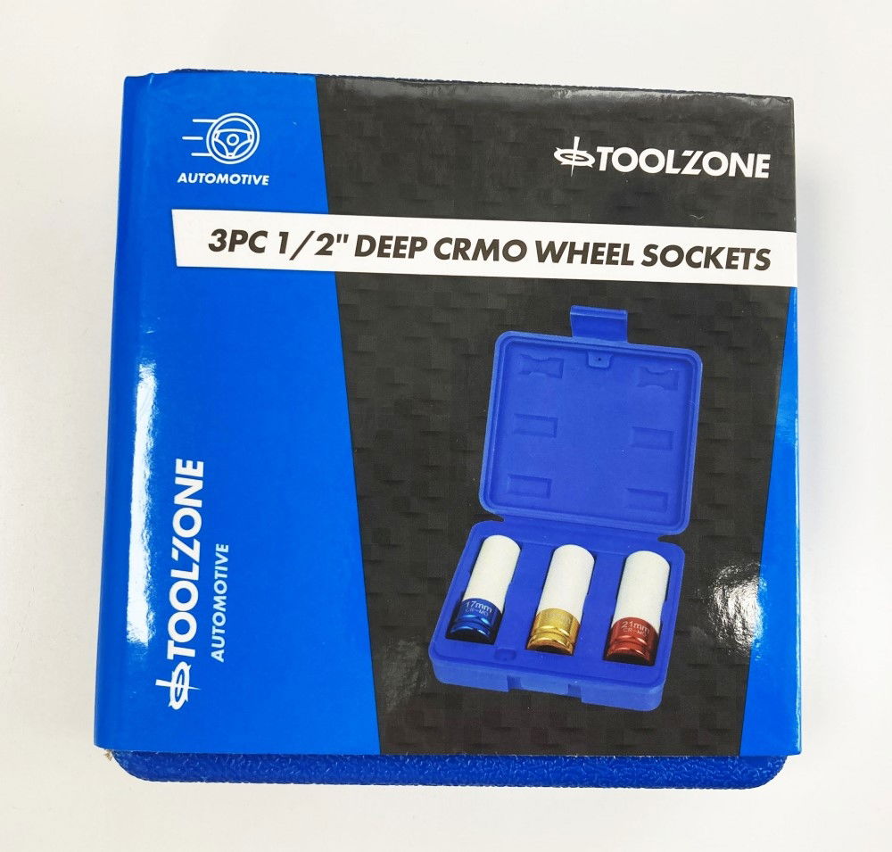 SOCKET SET 1/2 DRIVE 3pc 17-19-21mm CHROME MOLYBDENUM PROTECTIVE SLEEVE - TOOLZONE KDPSS014 thumbnail 2