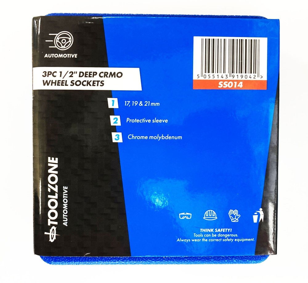 SOCKET SET 1/2 DRIVE 3pc 17-19-21mm CHROME MOLYBDENUM PROTECTIVE SLEEVE - TOOLZONE KDPSS014 thumbnail 3