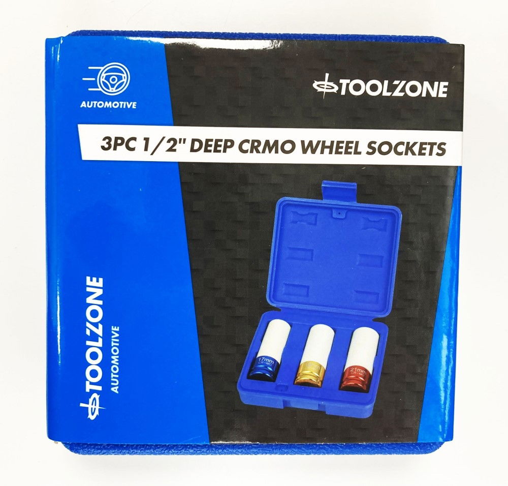 SOCKET SET 1/2 DRIVE 3pc 17-19-21mm CHROME MOLYBDENUM PROTECTIVE SLEEVE - TOOLZONE KDPSS014 thumbnail 4