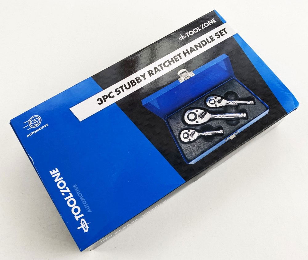 STUBBY RATCHET HANDLE SET 3pc 1/4 3/8 1/2 DRIVE 72 TEETH CRV - TOOLZONE KDPSS015 thumbnail 3