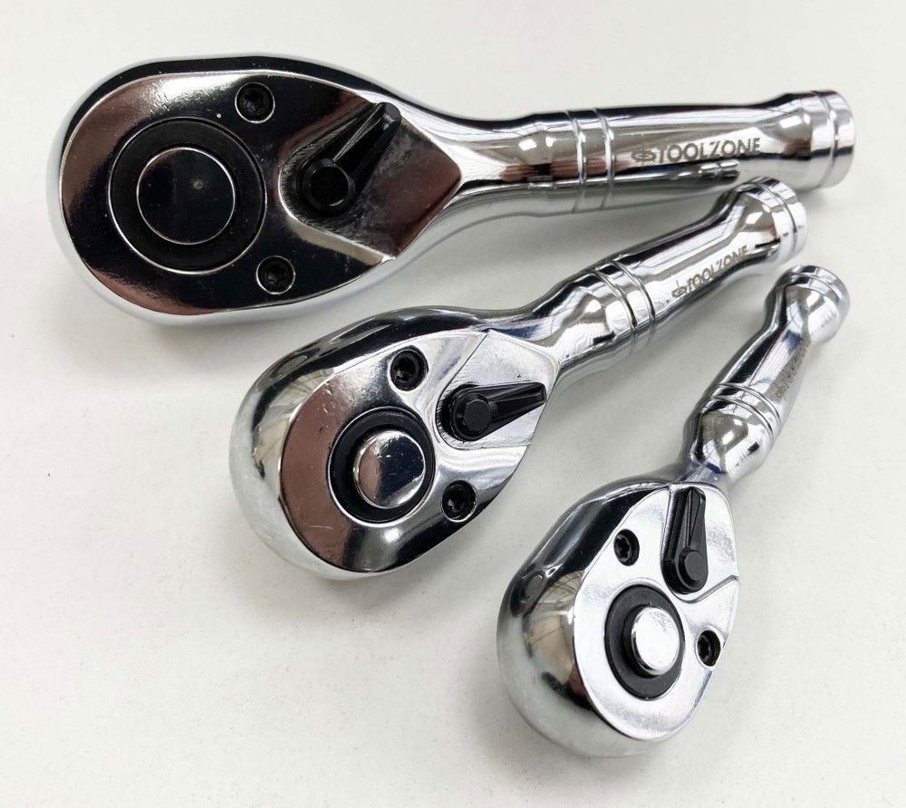 STUBBY RATCHET HANDLE SET 3pc 1/4 3/8 1/2 DRIVE 72 TEETH CRV - TOOLZONE KDPSS015 thumbnail 5