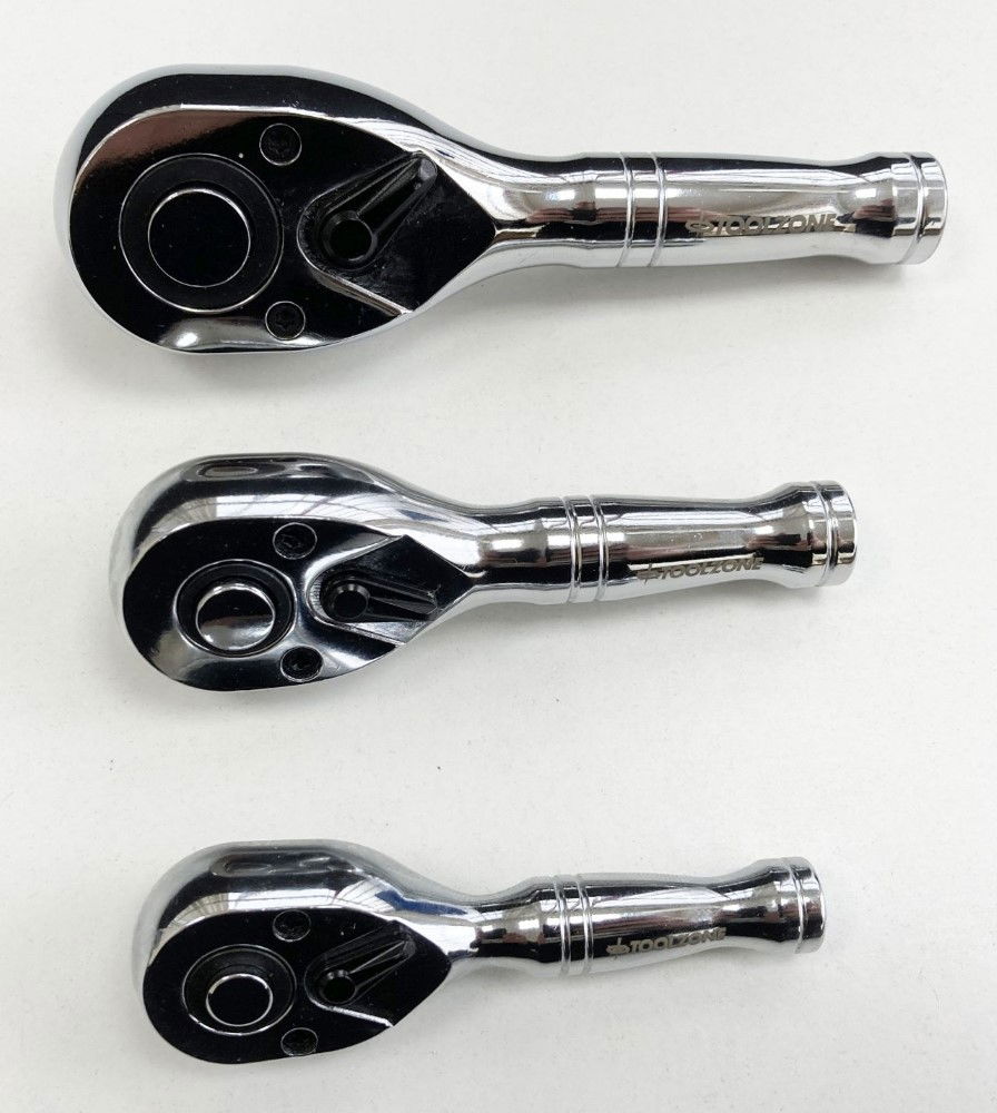STUBBY RATCHET HANDLE SET 3pc 1/4 3/8 1/2 DRIVE 72 TEETH CRV - TOOLZONE KDPSS015 thumbnail 7