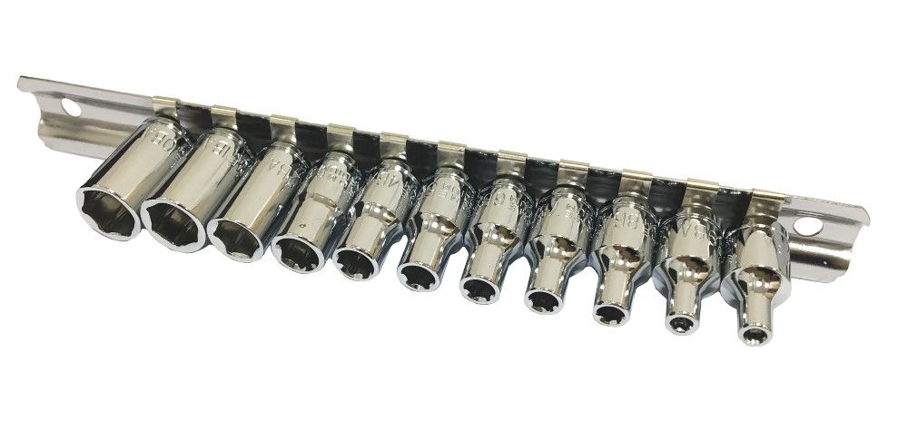 SOCKET SET 1/4 DRIVE 11pc BA0-BA10 6PT CRV POLISHED CHROME - TOOLZONE KDPSS016 thumbnail 3
