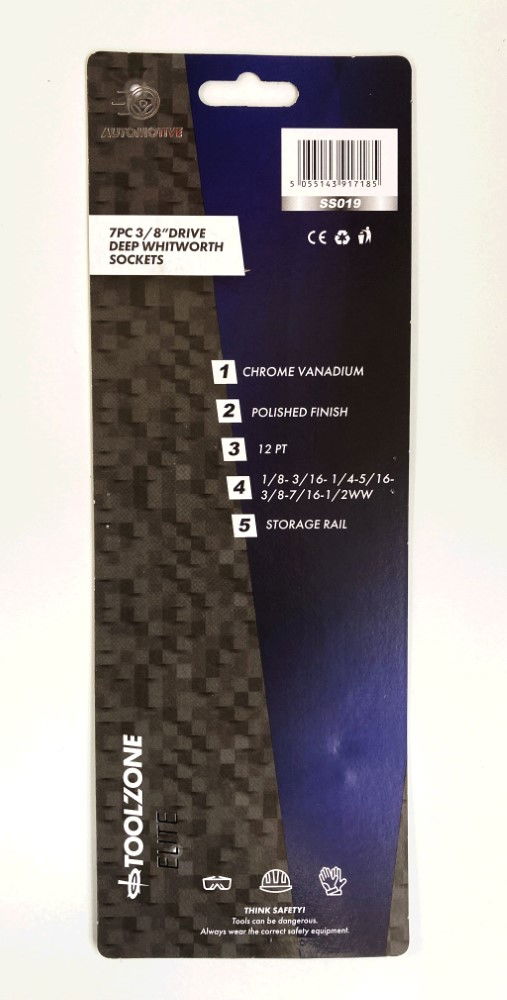 DEEP SOCKET SET 3/8 DRIVE 7pc WHITWORTH 1/8-1/2WW CRV ON RAIL - TOOLZONE KDPSS019 thumbnail 2