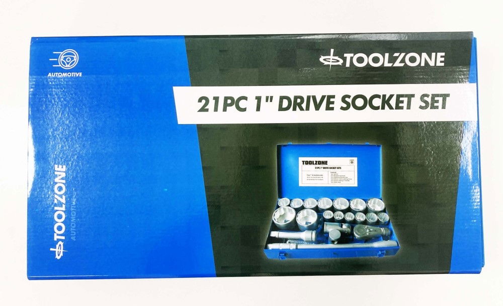 SOCKET SET 1 DRIVE 21pc 30-80mm WITH ACCESSORIES IN METAL CASE - TOOLZONE KDPSS020 thumbnail 2