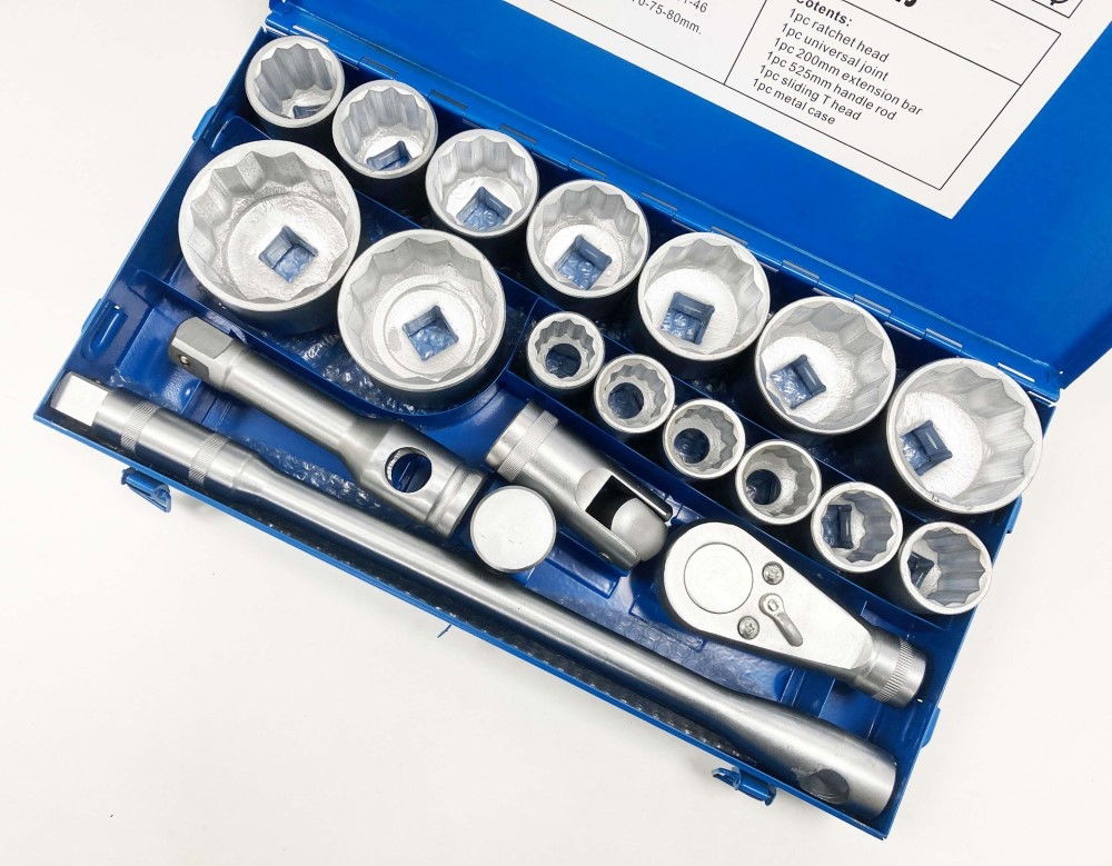 SOCKET SET 1 DRIVE 21pc 30-80mm WITH ACCESSORIES IN METAL CASE - TOOLZONE KDPSS020 thumbnail 4