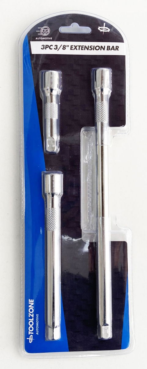 EXTENSION BAR SET 3/8 DRIVE 3pc 3 6 10 CRV SATIN FINISH - TOOLZONE KDPSS026 thumbnail 2