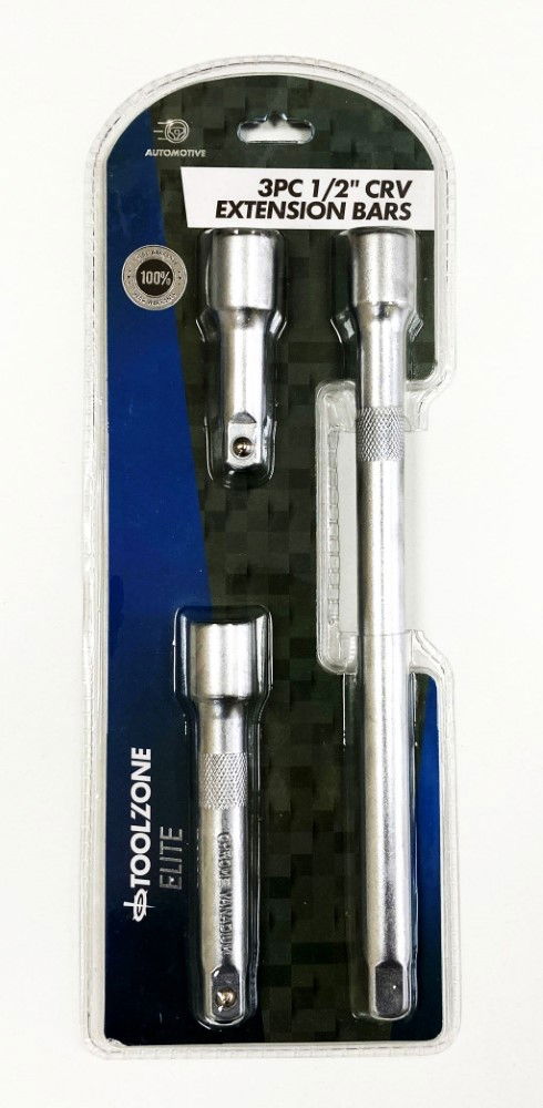 EXTENSION BAR SET 1/2 DRIVE 3pc 3 5 10 CRV SATIN FINISH - TOOLZONE KDPSS027 thumbnail 2