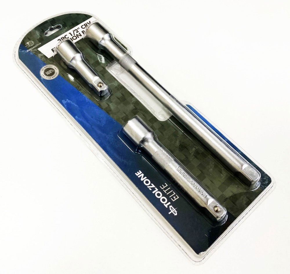 EXTENSION BAR SET 1/2 DRIVE 3pc 3 5 10 CRV SATIN FINISH - TOOLZONE KDPSS027 thumbnail 3