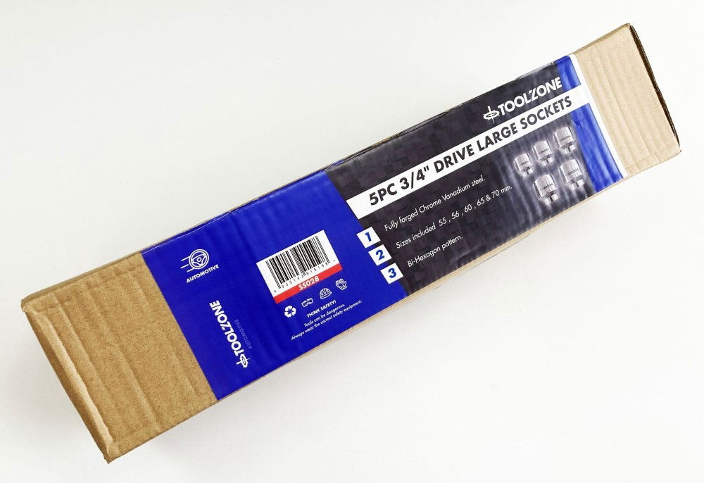SOCKET SET 3/4 DRIVE 5pc 55mm 56mm 60mm 65mm 70mm CRV SINGLE HEX - TOOLZONE KDPSS028 thumbnail 3