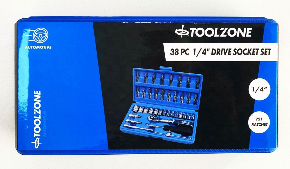 SOCKET SET 1/4 DRIVE 38pc CRV DIN3124 4-14mm PH PZ HEX STAR - TOOLZONE KDPSS032 image 1