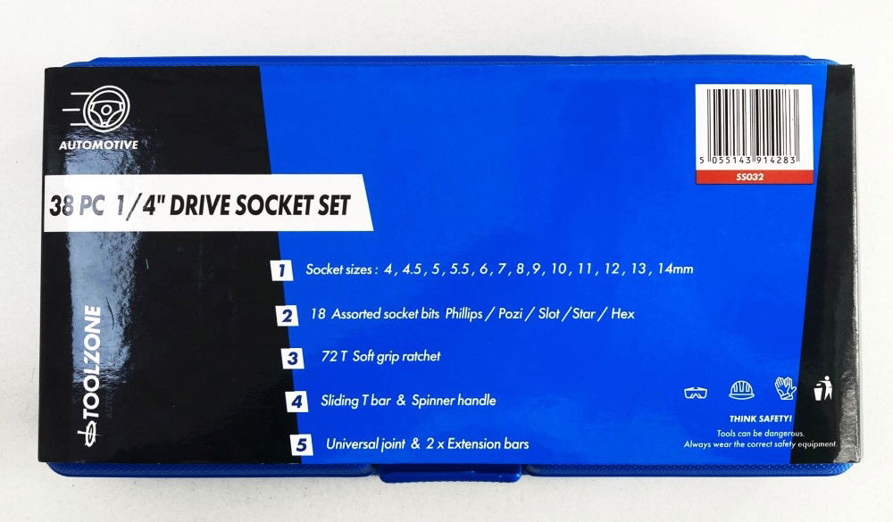 SOCKET SET 1/4 DRIVE 38pc CRV DIN3124 4-14mm PH PZ HEX STAR - TOOLZONE KDPSS032 thumbnail 3