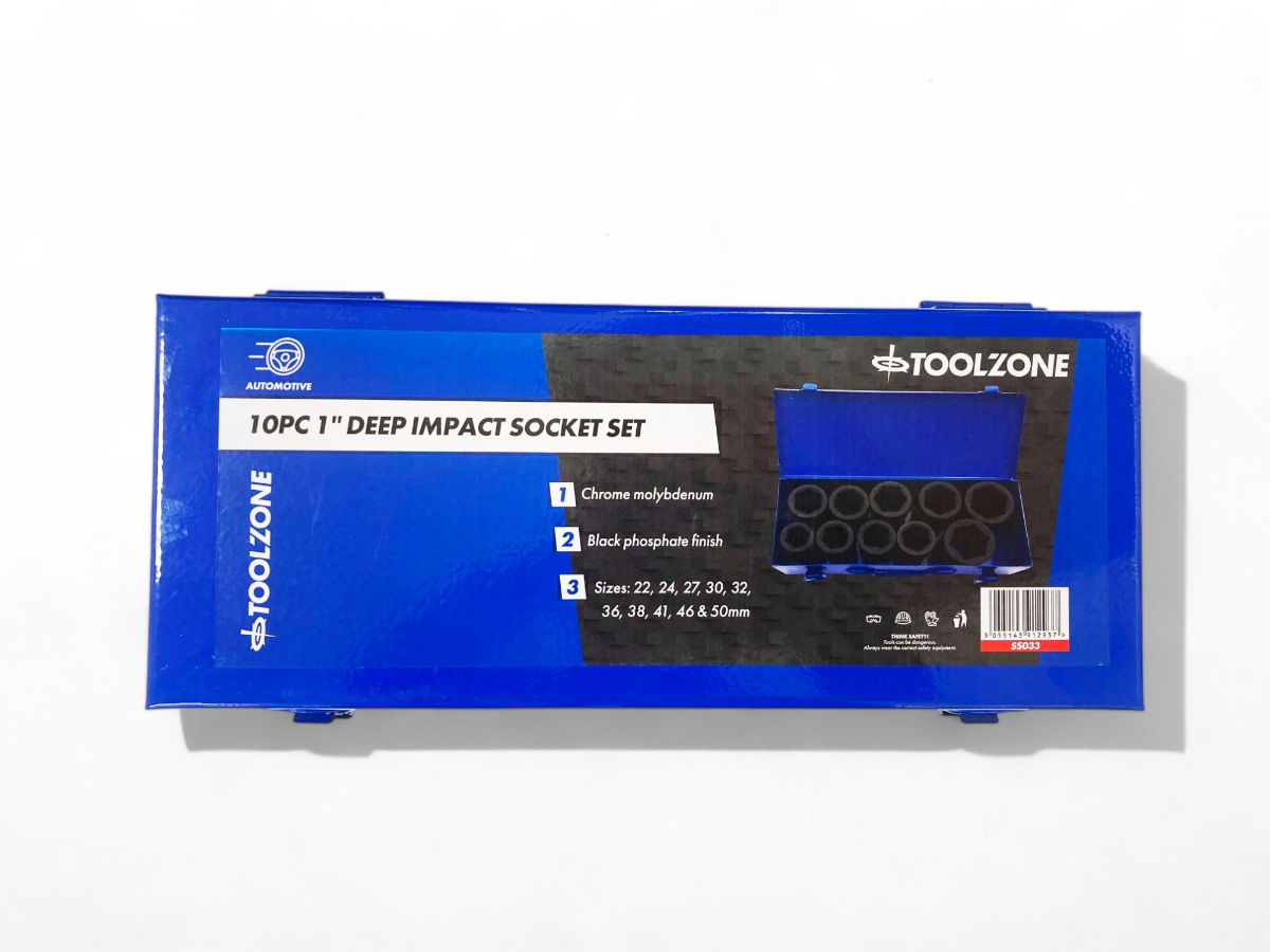 IMPACT SOCKET SET 1 DRIVE DEEP 10pc 22-50mm CHROME MOLYBDENUM - TOOLZONE KDPSS033 thumbnail 5