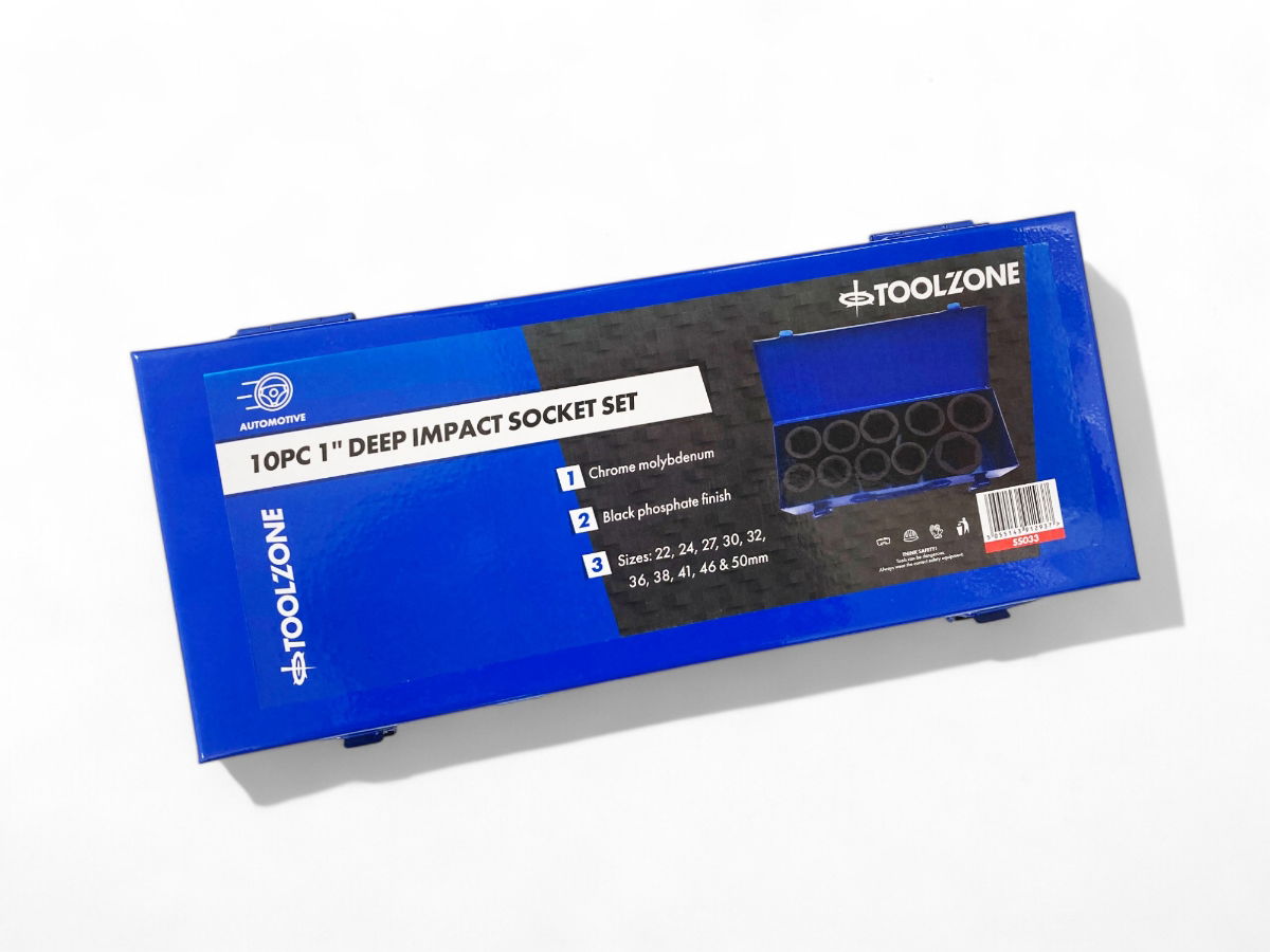 IMPACT SOCKET SET 1 DRIVE DEEP 10pc 22-50mm CHROME MOLYBDENUM - TOOLZONE KDPSS033 thumbnail 6