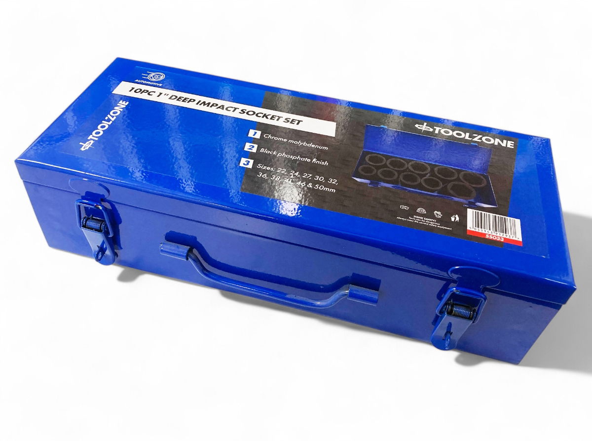 IMPACT SOCKET SET 1 DRIVE DEEP 10pc 22-50mm CHROME MOLYBDENUM - TOOLZONE KDPSS033 thumbnail 7