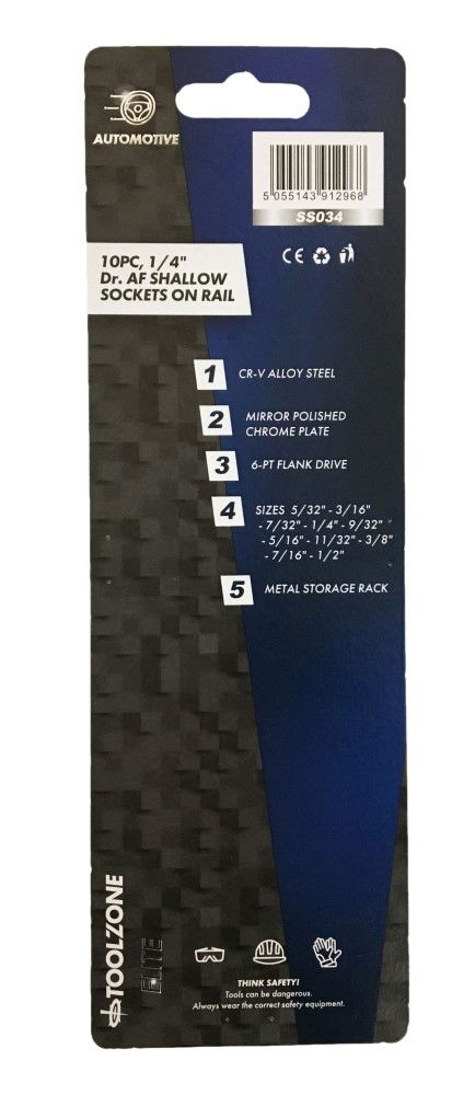 SOCKET SET 1/4 DRIVE SHALLOW AF 10pc 5/32-1/2 CRV POLISHED - TOOLZONE KDPSS034 thumbnail 3