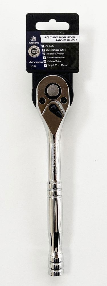 RATCHET HANDLE 3/8 DRIVE PROFESSIONAL POLISHED 200mm CRV QUICK RELEASE - TOOLZONE KDPSS053