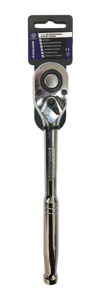 RATCHET HANDLE 1/2 DRIVE PROFESSIONAL POLISHED 250mm CRV QUICK RELEASE - TOOLZONE KDPSS054 thumbnail 3