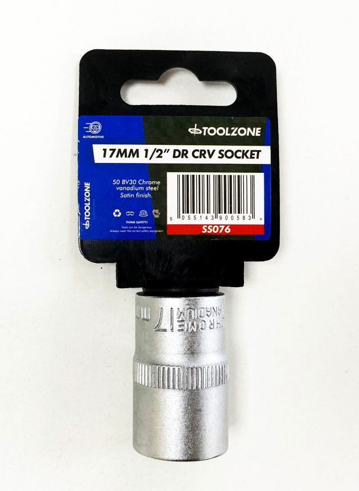 SOCKET 1/2 DRIVE 17mm CRV SATIN SINGLE HEX - TOOLZONE KDPSS076 image 1