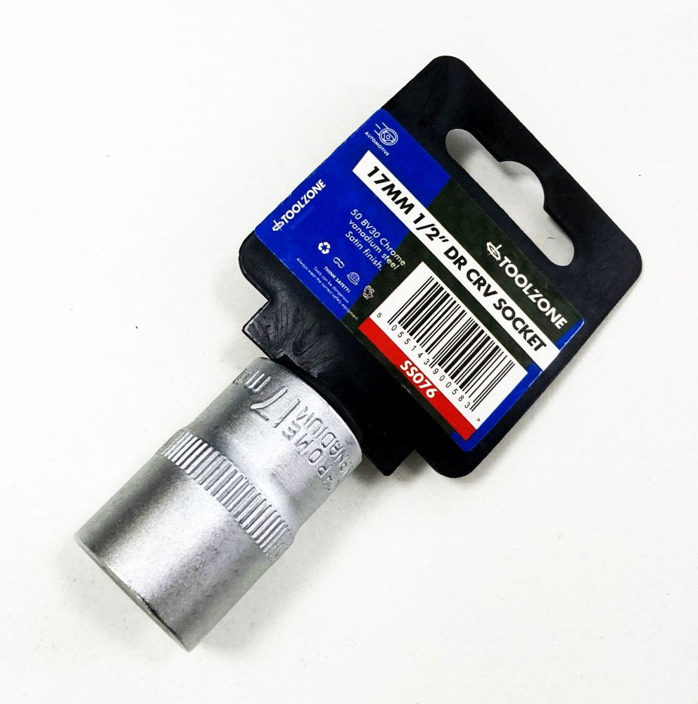 SOCKET 1/2 DRIVE 17mm CRV SATIN SINGLE HEX - TOOLZONE KDPSS076 thumbnail 2