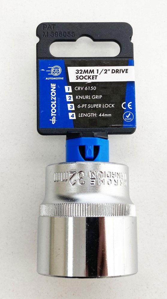 SOCKET 1/2 DRIVE 32mm CRV SATIN SINGLE HEX - TOOLZONE KDPSS088 image 1