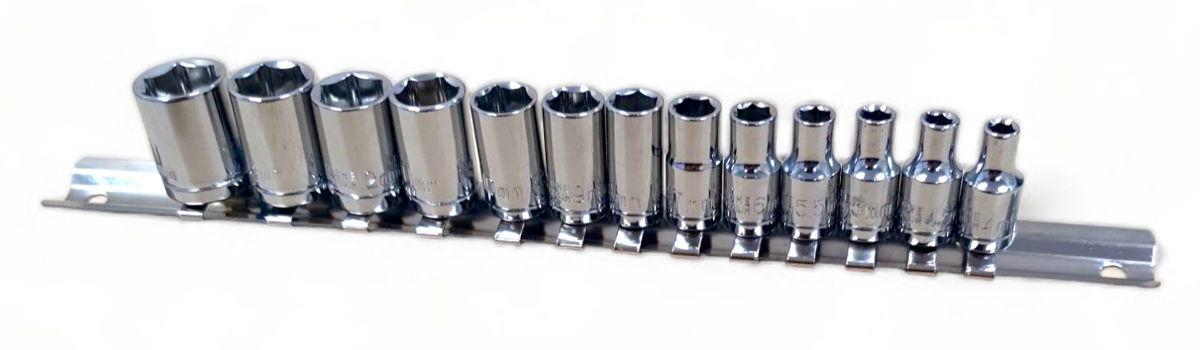 SOCKET SET 1/4 DRIVE SHALLOW CRV 13 PIECES 4-14mm SINGLE HEX - TOOLZONE KDPSS093 thumbnail 2