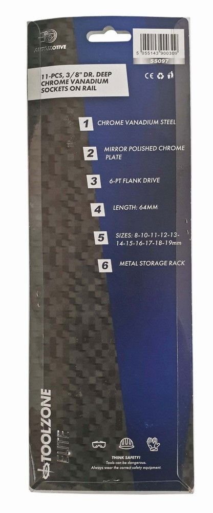 SOCKET SET 3/8 DRIVE DEEP CRV 11 PIECES 8-19mm SINGLE HEX - TOOLZONE KDPSS097 thumbnail 3