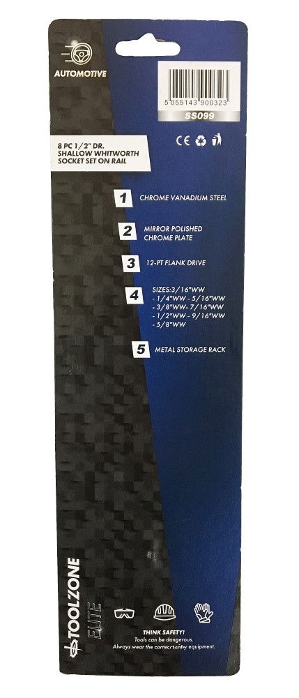 SOCKET SET 1/2 DRIVE SHALLOW WHITWORTH 8 PIECES 3/16-5/8ww - TOOLZONE KDPSS099 thumbnail 3