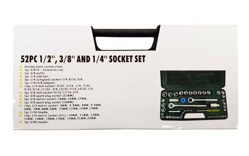 SOCKET SET 1/4 3/8 1/2 DRIVE 52 PIECES METRIC & AF - TOOLZONE KDPSS102 image 1
