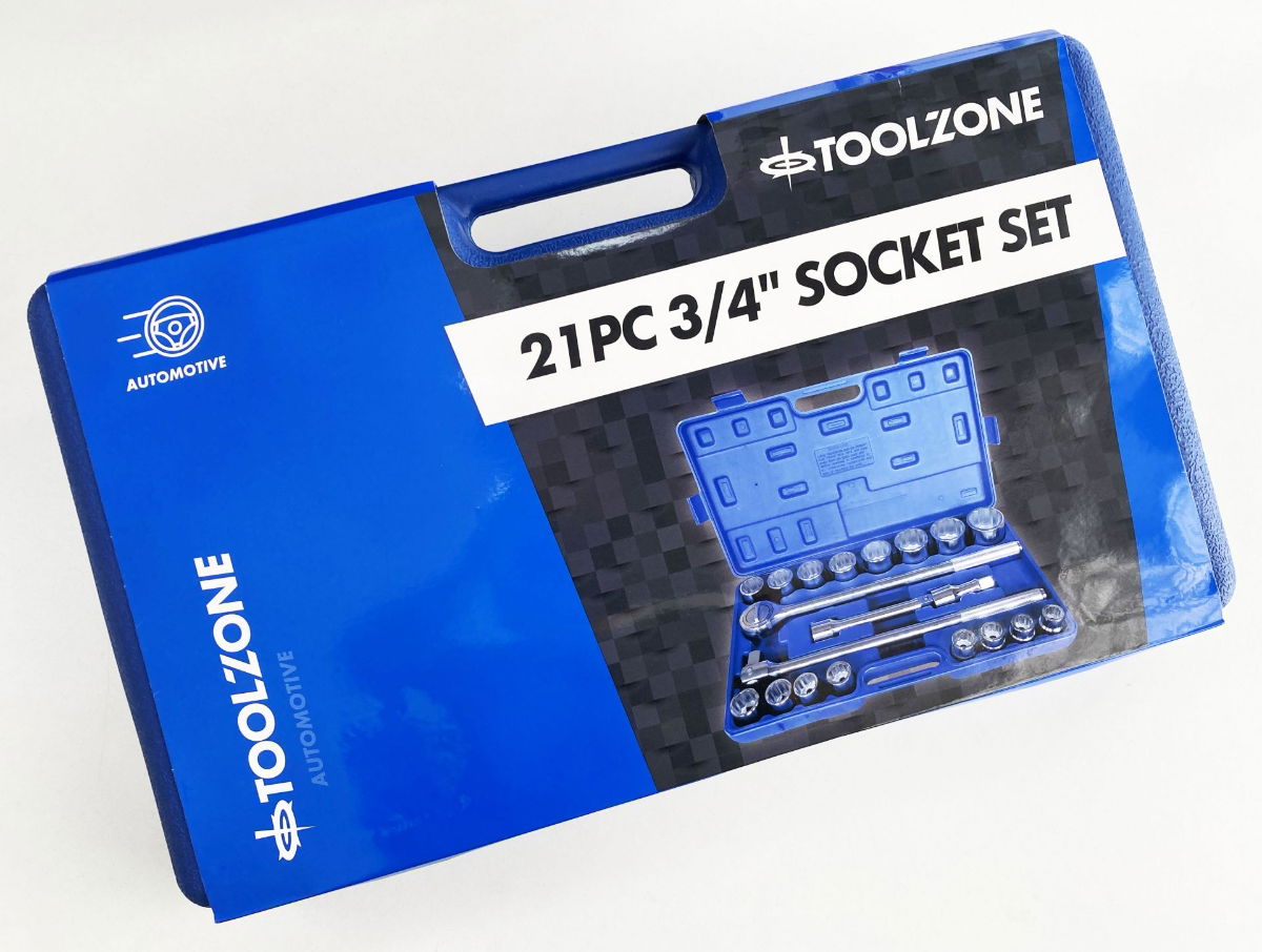 SOCKET SET 3/4 DRIVE 21 PIECES 19-50mm IN BLOW MOLD CASE - TOOLZONE KDPSS116 thumbnail 2