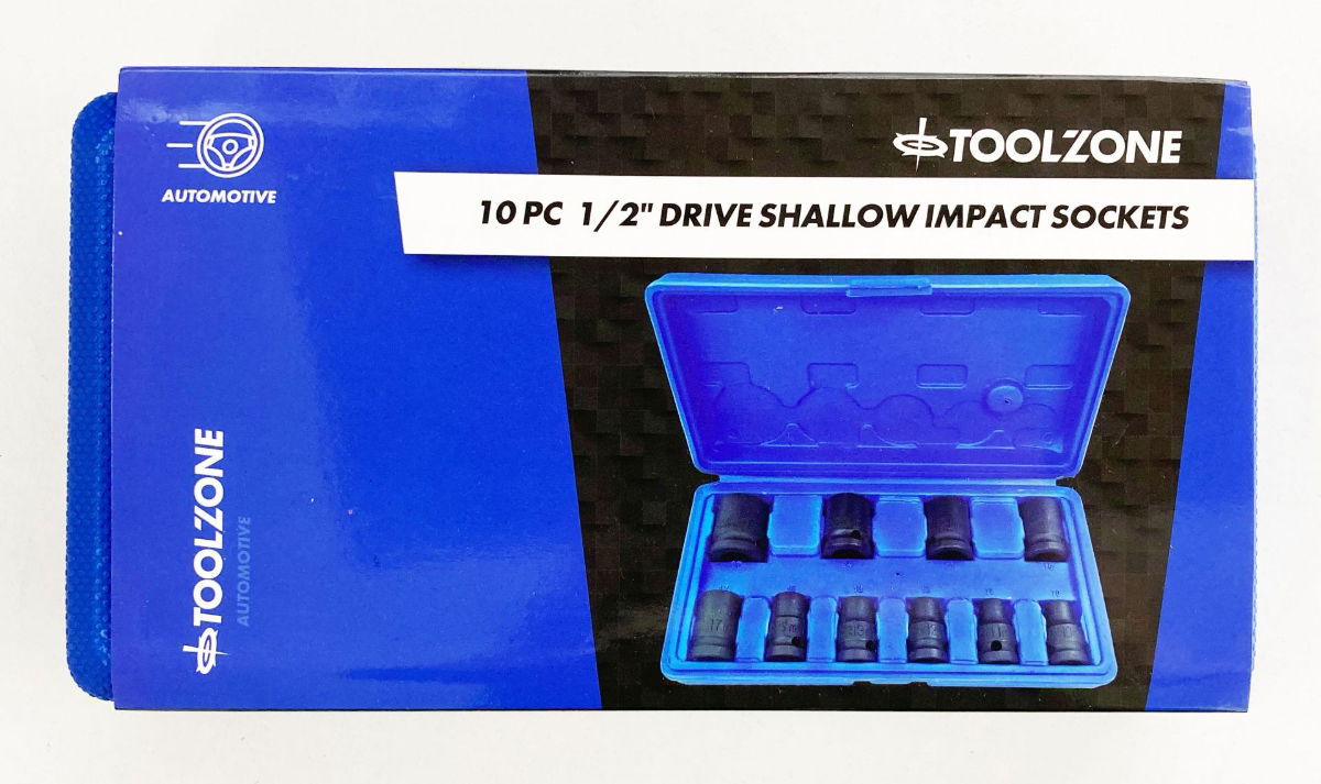 IMPACT SOCKET SET 1/2 DRIVE SHALLOW 10 PIECES 10-24mm - TOOLZONE KDPSS125 image 1