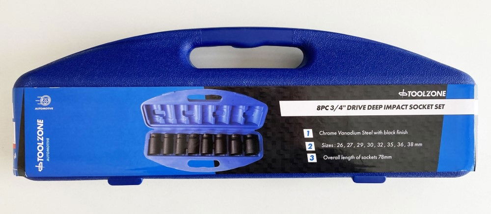 IMPACT SOCKET SET 3/4 DRIVE DEEP 8 PIECES 26-38mm - TOOLZONE KDPSS130 thumbnail 2