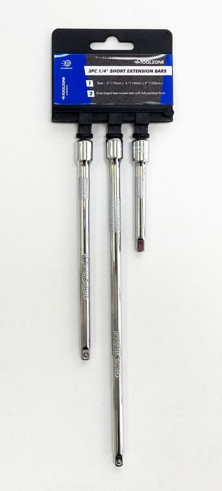 EXTENSION BAR SET 1/4 DRIVE SHORT 3 PIECES 75mm 150mm 225mm - TOOLZONE KDPSS140 thumbnail 2