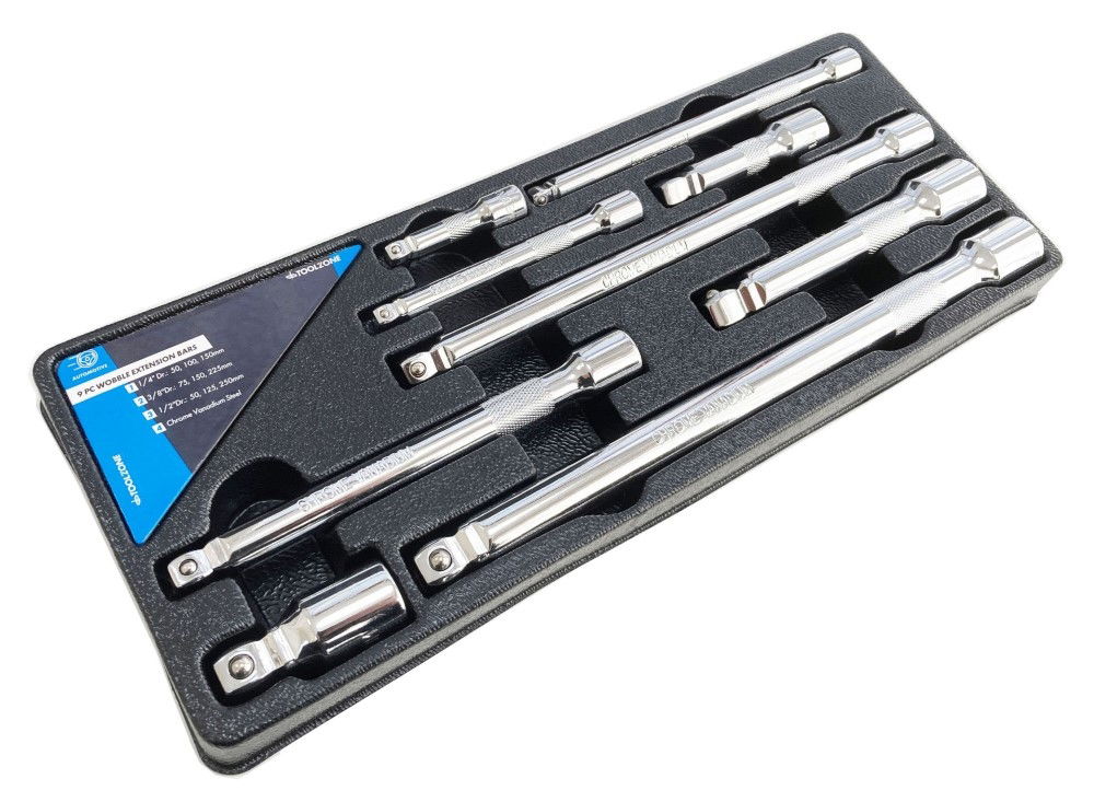 EXTENSION BAR SET WOBBLE CRV 9 PIECES 1/4 3/8 1/2 DRIVE - TOOLZONE KDPSS146 thumbnail 3