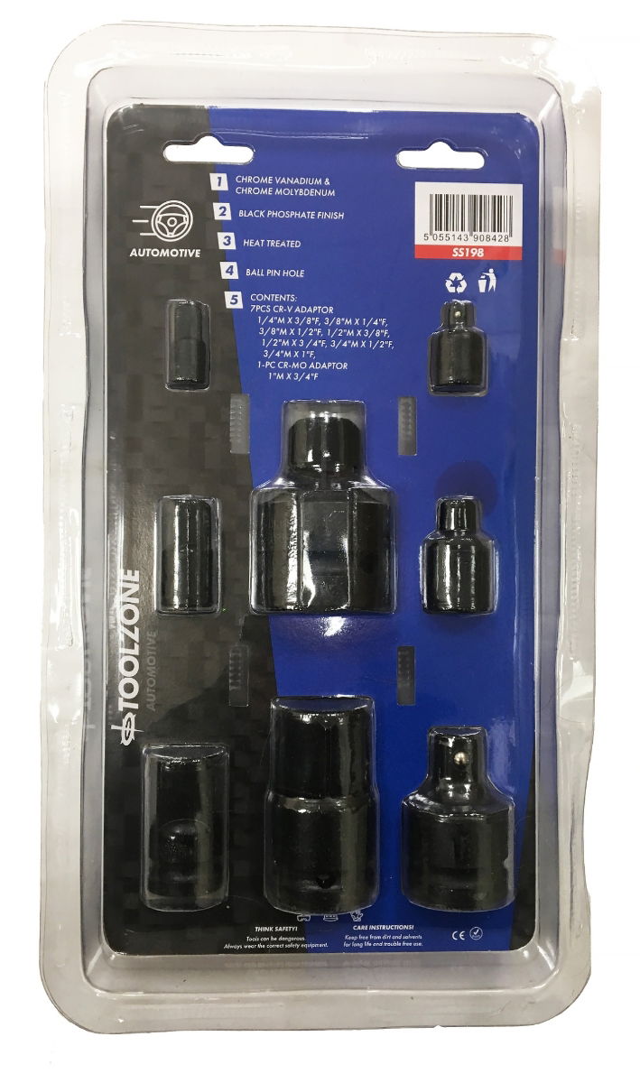 IMPACT ADAPTOR AND REDUCER SET 8 PIECES BLACK PHOSPHATE - TOOLZONE KDPSS198 thumbnail 2