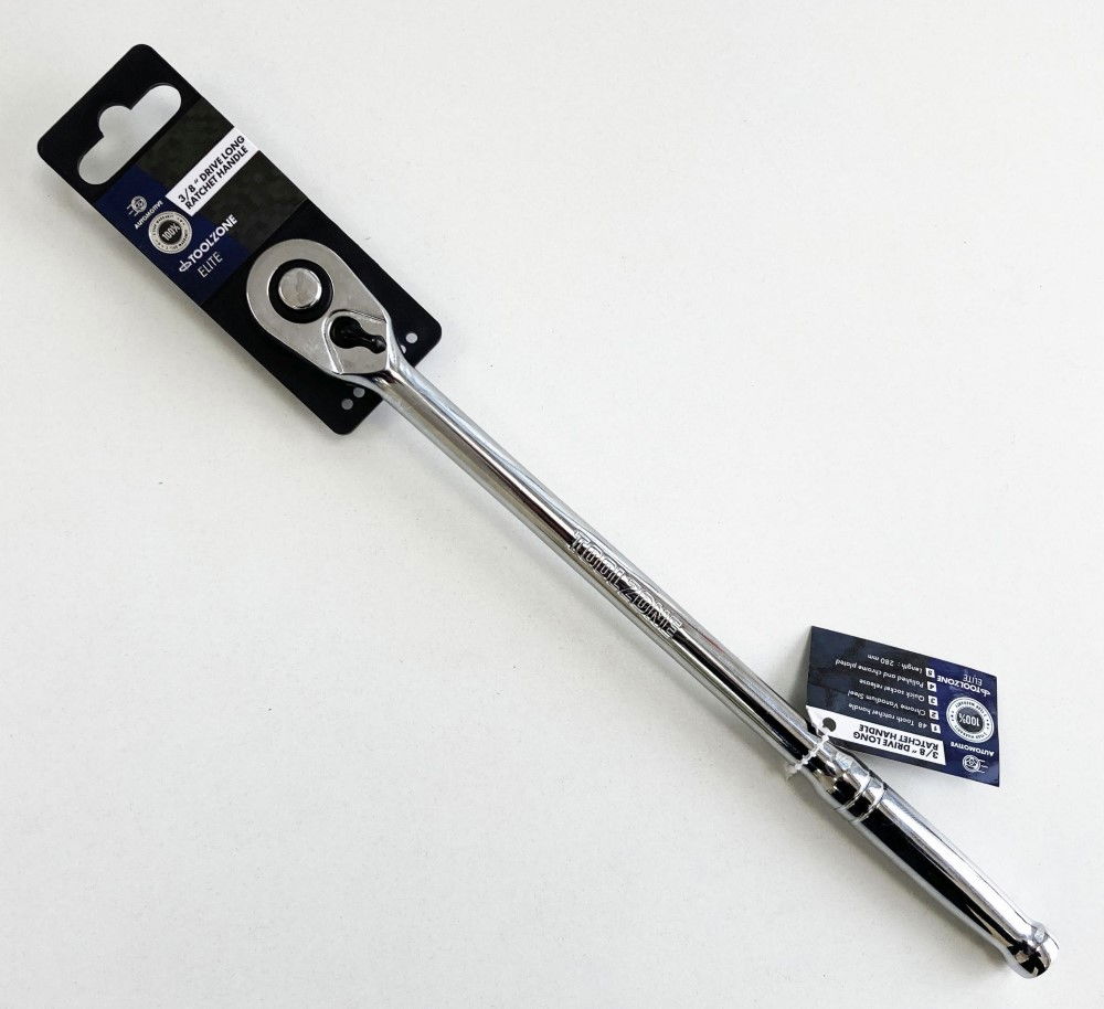 RATCHET HANDLE EXTRA LONG 3/8 DRIVE 280mm POLISHED CRV - TOOLZONE KDPSS199 thumbnail 3