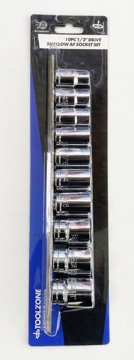 SOCKET SET SHALLOW 1/2 DRIVE AF 10 PIECES CRV POLISHED - TOOLZONE KDPSS208 thumbnail 2