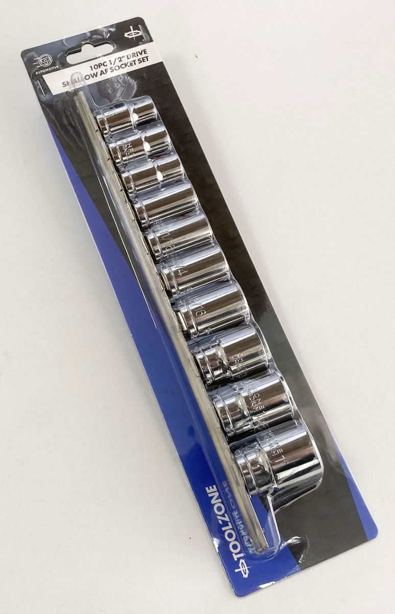 SOCKET SET SHALLOW 1/2 DRIVE AF 10 PIECES CRV POLISHED - TOOLZONE KDPSS208 thumbnail 3