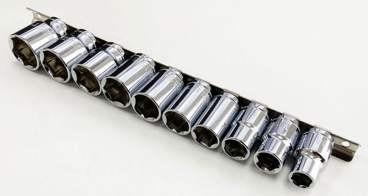 SOCKET SET SHALLOW 1/2 DRIVE AF 10 PIECES CRV POLISHED - TOOLZONE KDPSS208 thumbnail 6