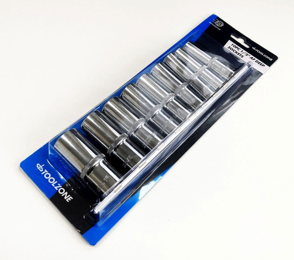 SOCKET SET DEEP 1/2 DRIVE AF 10 PIECES CRV POLISHED - TOOLZONE KDPSS219 thumbnail 3