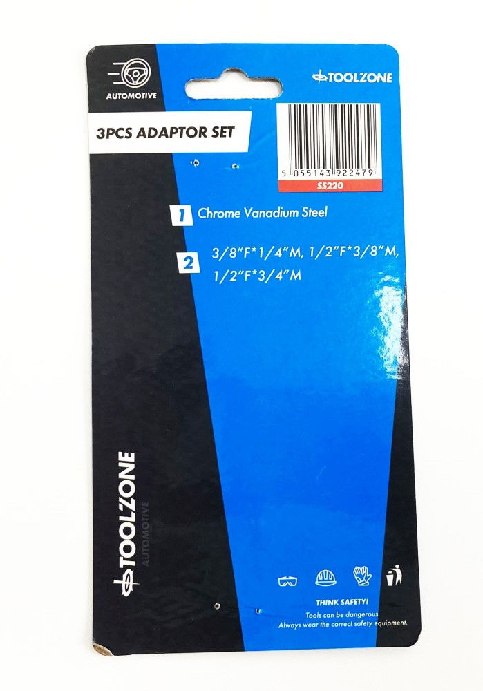 ADAPTOR SET 3 PIECES CRV POLISHED 3/8F TO 1/4M, 1/2 TO 3/8M, 1/2F TO 3/4M - TOOLZONE KDPSS220 thumbnail 4