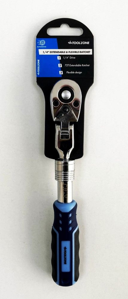 RATCHET FLEXI HEAD EXTENDABLE 1/4 DRIVE 180-230mm SOFTGRIP CRV - TOOLZONE KDPSS222 thumbnail 2